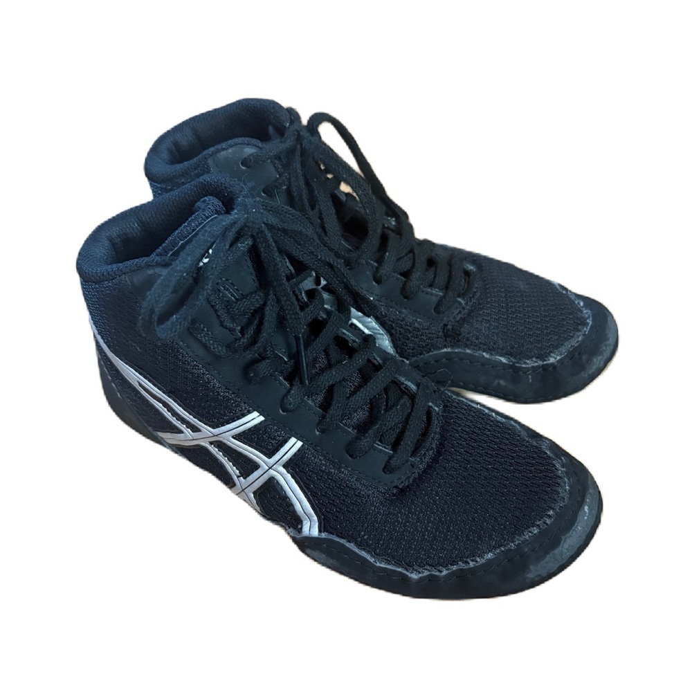 Asics Black Silver High-Top Wrestling Shoes Sz 2.5 Matflex Sneakers Kids